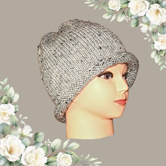 Hand Knit Slouch Hat: Gray Marble Acrylic Blend, Adult/Teen - Picture 2 of 6